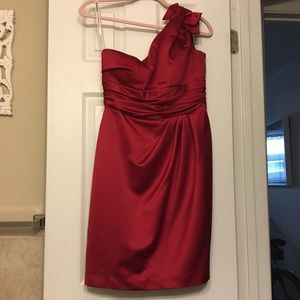 🌹One-shoulder satin dress with bow